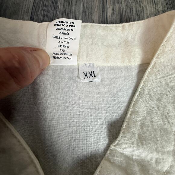 Men’s XXL Mexican Guayabera White Cotton Shirt Short Sleeve Button Front - Picture 3 of 6